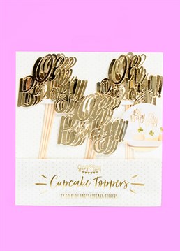 <p><span>Oh baby, baby! Make sure your baby shower is completely on theme with these super special, gold foiled cake toppers that are sure to jazz up any generic cupcake. </span><span> </span></p><p><span>This luxurious colour scheme is also gender neutral, making these decorations ideal whether you&rsquo;re having a little girl, little boy or a surprise! This fun design says &lsquo;Oh Baby!&rsquo; in a stylish, gold script and will look beautiful and eye-catching on a table set-up. Alternatively, these could also work as Christening cupcake toppers for your tasty treats!</span><span> </span></p><p><span data-contrast="none">Each pack contains 12 x baby shower cake decorations. Cake topper dimensions: 13.5cm high, 7cm wide. 'Oh Baby!' text dimensions: 7cm high, 7 cm wide.</span><span> </span></p>